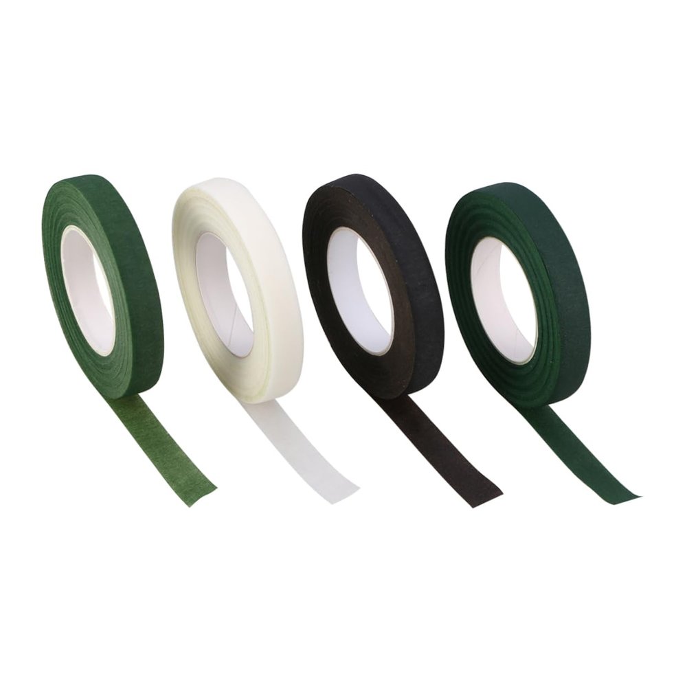 KONTONTY 4rolls Floral Tape Wide Green Floral Adhesive for Bouquet Stem Wrapping Gift Decoration and Craft Projects Deep Green White