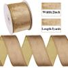 Brown Ribbon Velvet Wired Ribbon 2inch Metallic Wired Edge Doouble Sided for Christmas Decoration, Gift Wrapping Home Decor Crafts (Brown and Gold) view 2