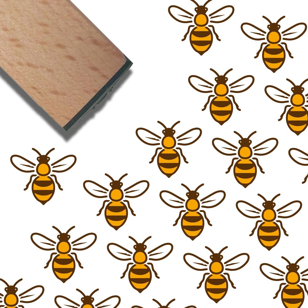 CRASPIRE 0.6 Inch Mini Bee Rubber Stamp Wood Stamps Small Square Bumble bee Pattern Rubber Stamps for Card Making DIY Art Crafts Scrapbooking Journal Letter Planner Decorative Albums Envelope Photo