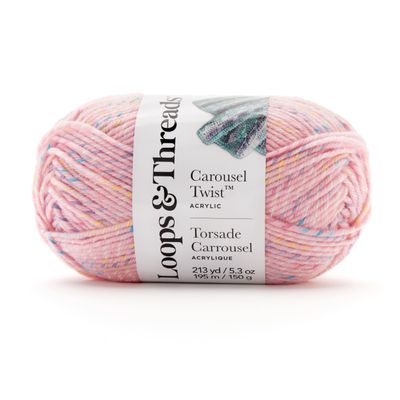 Loops & Threads Carousel Twist Yarn - Yarn for Knitting, Crochet, Weaving, and Arts & Crafts - Pink, Acrylic, 5.3 oz