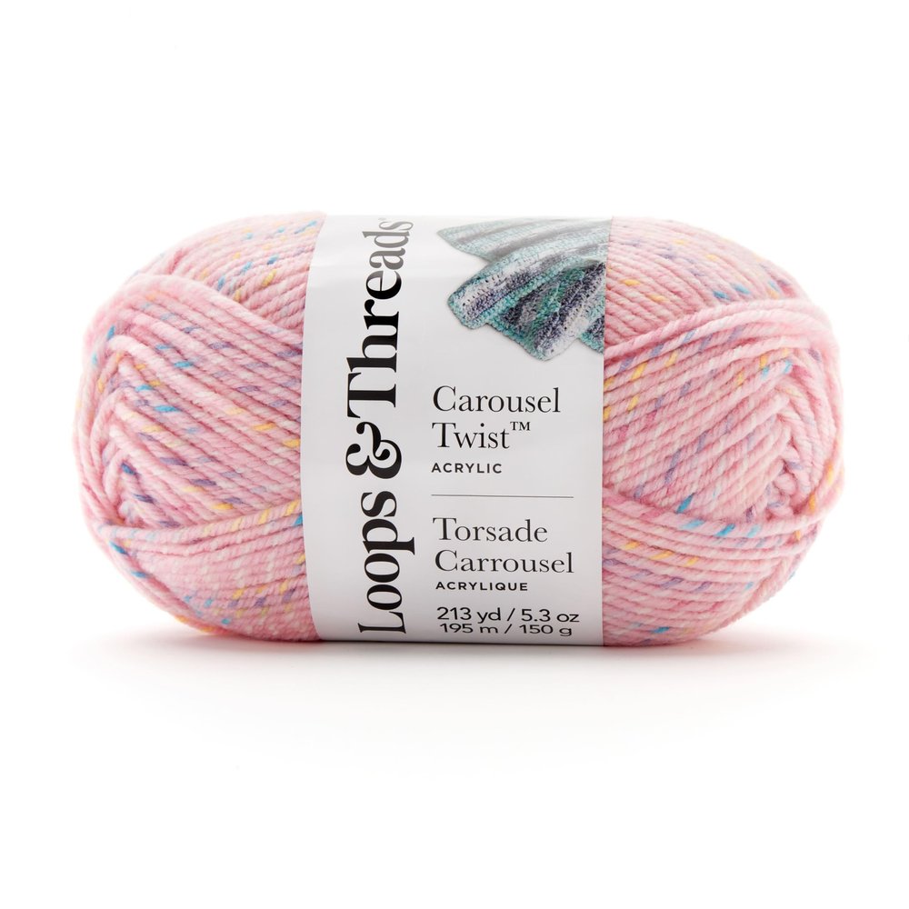 Loops & Threads Carousel Twist Yarn - Yarn for Knitting, Crochet, Weaving, and Arts & Crafts - Pink, Acrylic, 5.3 oz