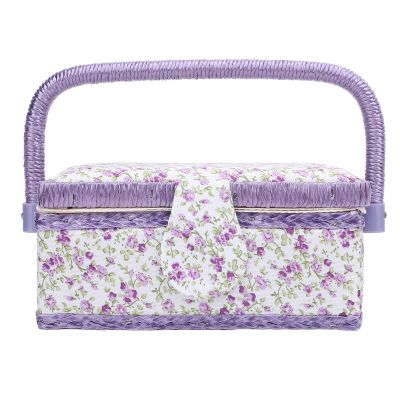 Sewing Tool Basket Portable Needlework Organizer with Removable Tray for Thread Scissors Spool Buttons