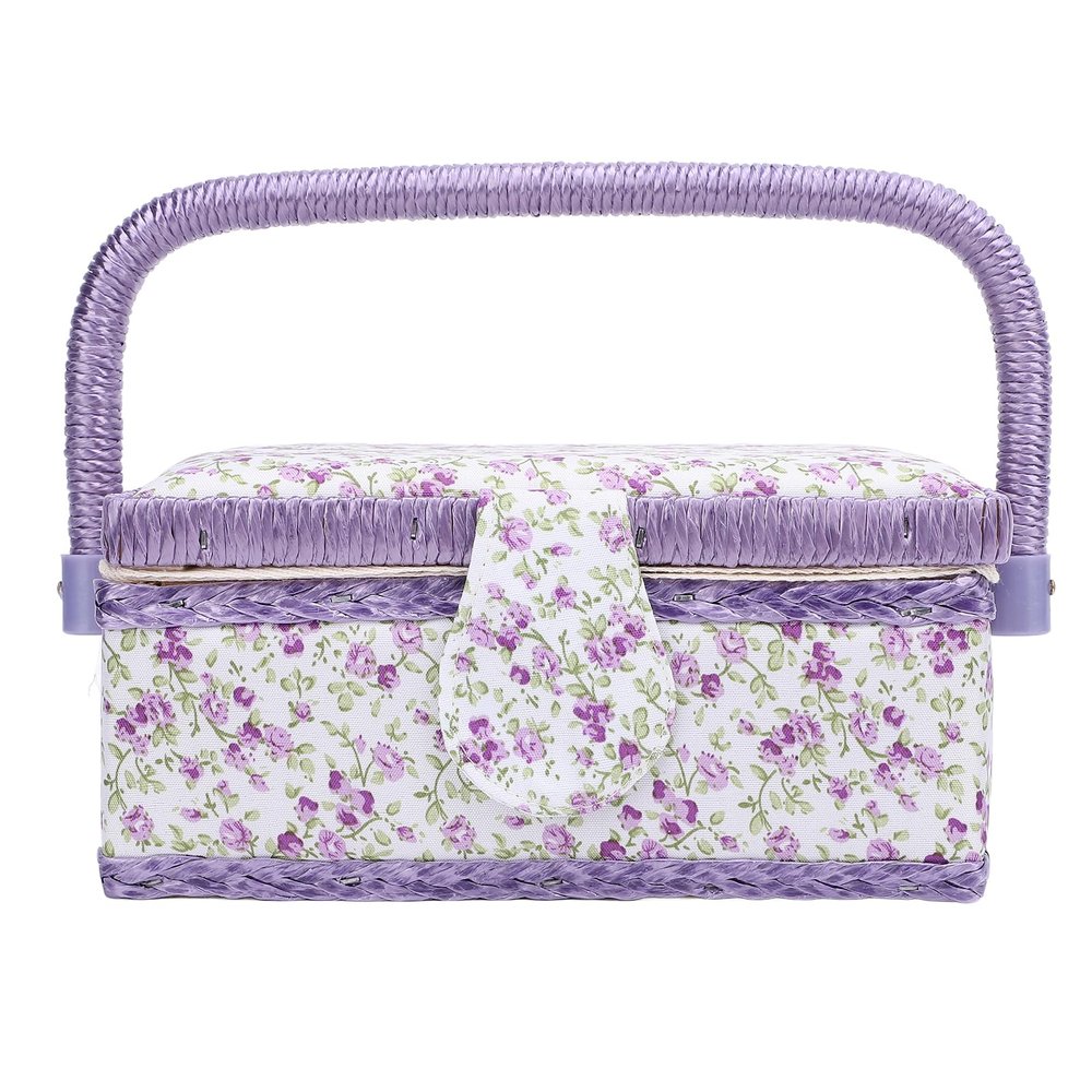 Sewing Tool Basket Portable Needlework Organizer with Removable Tray for Thread Scissors Spool Buttons