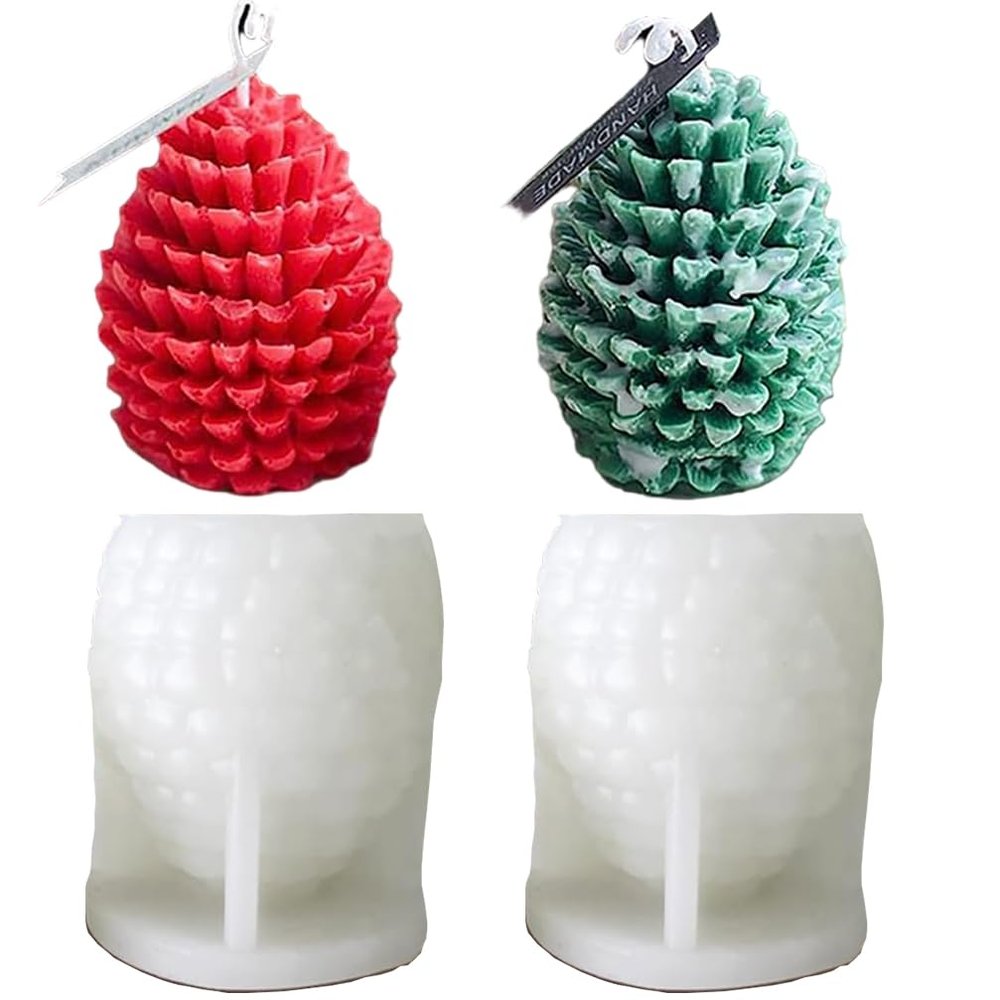 Christmas Pinecone Silicone Candle Molds, 3D Xmas Theme Resin Concrete Mould DIY Supplies Ornament Mold Soap Mold Doc (2 Pcs)