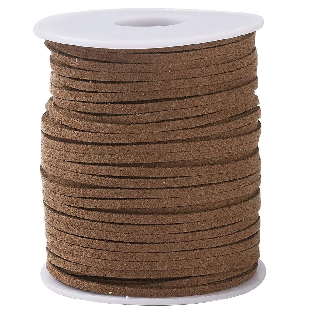 CABODYALS 50 Yards Brown Faux Suede Leather Rope String Suede Cord 2.5mm Coffee Flat Korean Braiding String Rope with Roll Spool for Jewelry Making Necklace Bracelet Crafts Beading Diy Crafts Supplies