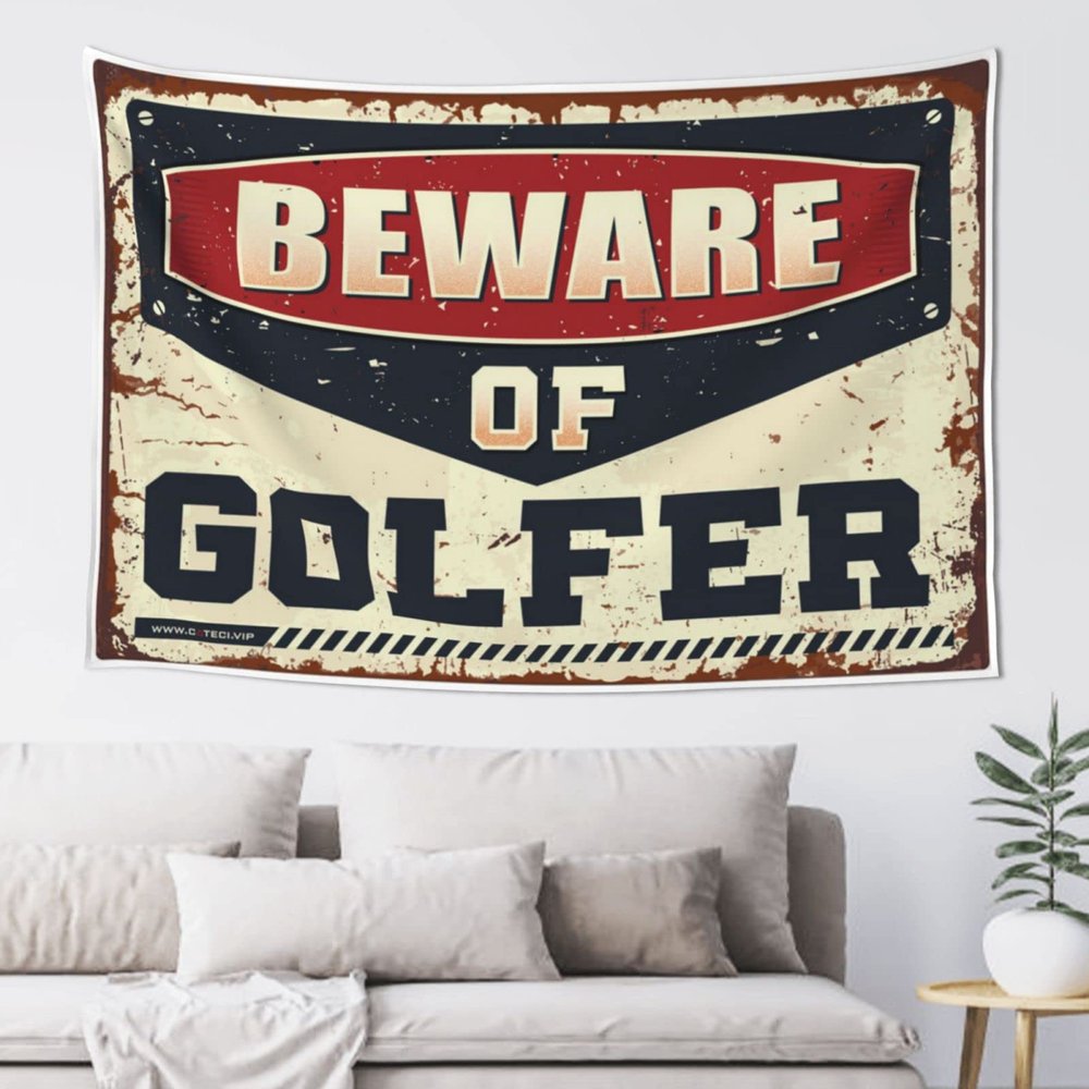 KSXS Funny Home Decor Beware of Golfer Tapestry Man Cave Bar Wall Decorations(75X100CM)