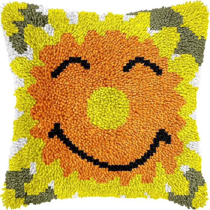 Latch Hook Pillow Kits Pillow Cover Pattern Printed Canvas Crochet Cross Stich Hooking Pillowcase Cushion Crafts Embroidery Latch Hooking Crochet Kits Set 17x17 inch(71)