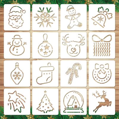 16 Reusable Christmas Stencils for Painting - Snowman, Santa, Merry Christmas, Xmas Templates (Style 2)