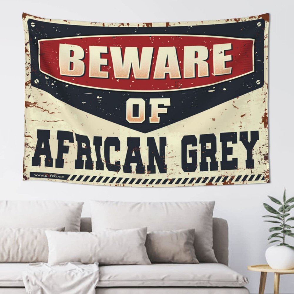KSXS Funny Kitchen Decor Beware of African Grey Tapestry Wall Decor for Bedroom Aesthetic Man Cave Rules(75X100CM)