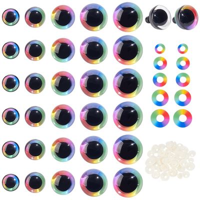 PH PandaHall 60 Sets Glitter Safety Eyes 5 Sizes 3D Rainbow Craft Eyes Amigurumi Eyes Crochet Stuffed Eyes with Washers for DIY Crafts Crochet Stuffed Animals Puppets Making 12/14/16/18/20 mm