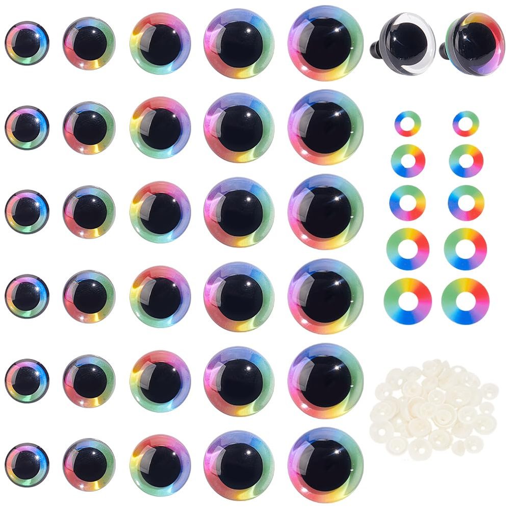 PH PandaHall 60 Sets Glitter Safety Eyes 5 Sizes 3D Rainbow Craft Eyes Amigurumi Eyes Crochet Stuffed Eyes with Washers for DIY Crafts Crochet Stuffed Animals Puppets Making 12/14/16/18/20 mm