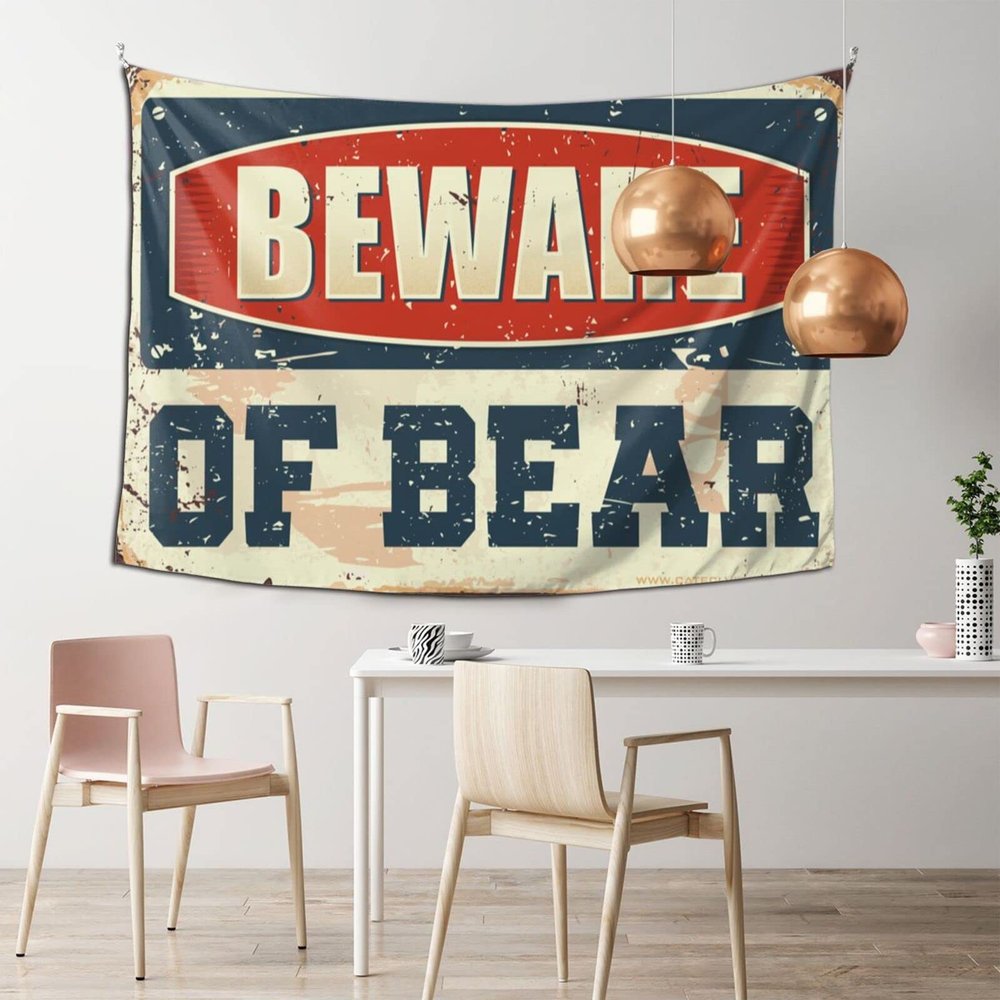 KSXS Tapestries for Bedroom Beware of Bear Tapestry Bedroom Door Decor Astethic Stuff for Room(100X150CM)