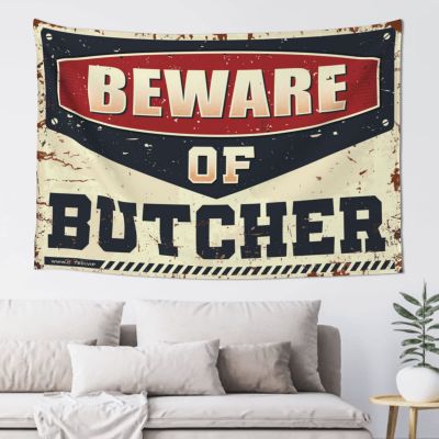 KSXS Aesthetic Tapestry Beware of Butcher Tapestry Garage Decor for Men Funny House Decor(75X100CM)