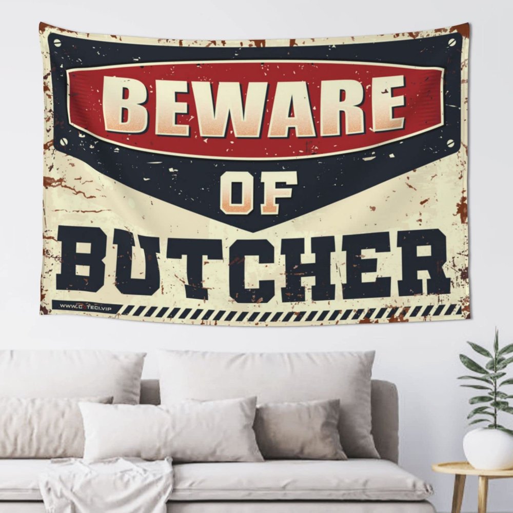 KSXS Aesthetic Tapestry Beware of Butcher Tapestry Garage Decor for Men Funny House Decor(75X100CM)