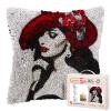3D Tuextured Beauty Hat Woman DIY Latch Hook Pillow Kits for Adults Printed Pillowcase Crochet Yarns Hooking Handmade Pillow Cover Cushion for Home Sofa Decoration 17x17inch view 1