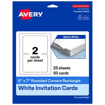 Avery Printable Rectangle Cards with Rounded Corners, 5" x 7", Matte White Cardstock, Laser & Inkjet Printable, 50 Total, Great for Invitations, Thank You Messages, and More