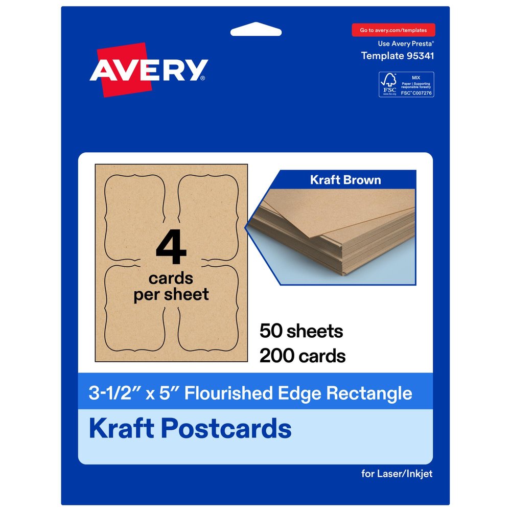 Avery Printable Rectangle Cards with Scalloped Edges, 3.5" x 5", Glossy White Cardstock, Laser/Inkjet, 200 Total, Great for Postcards, Thank You Cards, and More