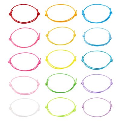 Elecrelive 60 pcs Adjustable Waxed Cord Bracelet for Women Men 15 Colors Handmade Braided Friendship Bracelet String Inner Diameter 40-80 mm for DIY Jewelry Making Supplies