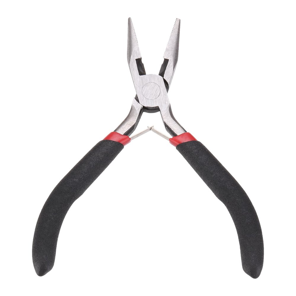 HARFINGTON Long Nose Pliers 4.5" Mini Jewelry Pliers with Cutter Thin Precision Jewelry Flat Jaws for Beading Tool Hobby Craft