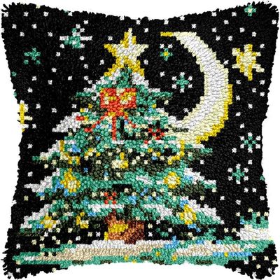 Latch Hook Pillows Kits Christmas Tree & Stars Cushion Pillow Cover with Pattern Printed Canvas Sofa Throw Pillow Hooking Pillowcase Crafts Embroidery Latch Hooking Crochet Kits Set 17x17 inch(48)