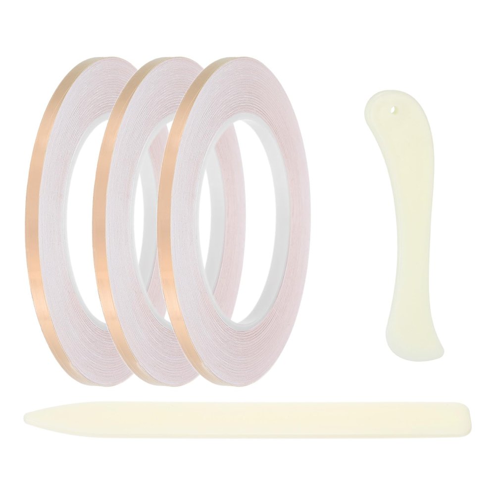 PATIKIL 36 Yard 2/9 Inch Copper Foil Tape,3 Roll Copper Tape with Single-Sided Conductive Stained Glass Foil Tool with Scraper for Stained Tools DIY Crafting