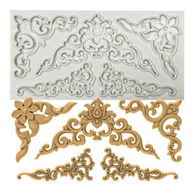 Baroque Curlicues,Style C,Scroll Lace Border,Relief Flower Lace Filigree Sculpted Decoration Fondant,Sugar Craft,Cake Decorating,Molds, Epoxy Resin Silicone,Baking DIY,Polymer Clay