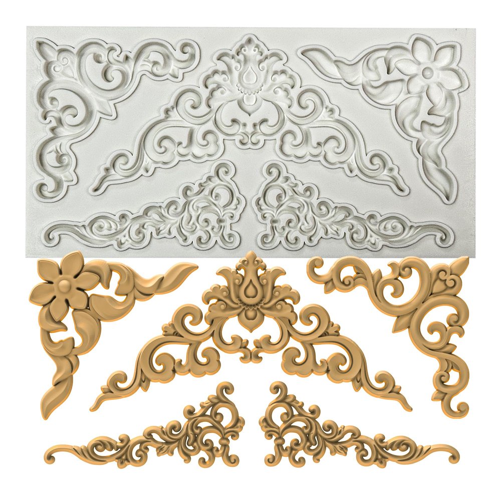 Baroque Curlicues,Style C,Scroll Lace Border,Relief Flower Lace Filigree Sculpted Decoration Fondant,Sugar Craft,Cake Decorating,Molds, Epoxy Resin Silicone,Baking DIY,Polymer Clay