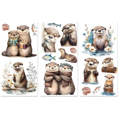 Peacoblue Rub on Transfer Decal Sticker for Furniture Craft Decor 6"x12" Cute River Animals, 3Pcs Waterproof UV DTF Transfer for Drawer Dresser Glass Porcelain Wood Plastic Window