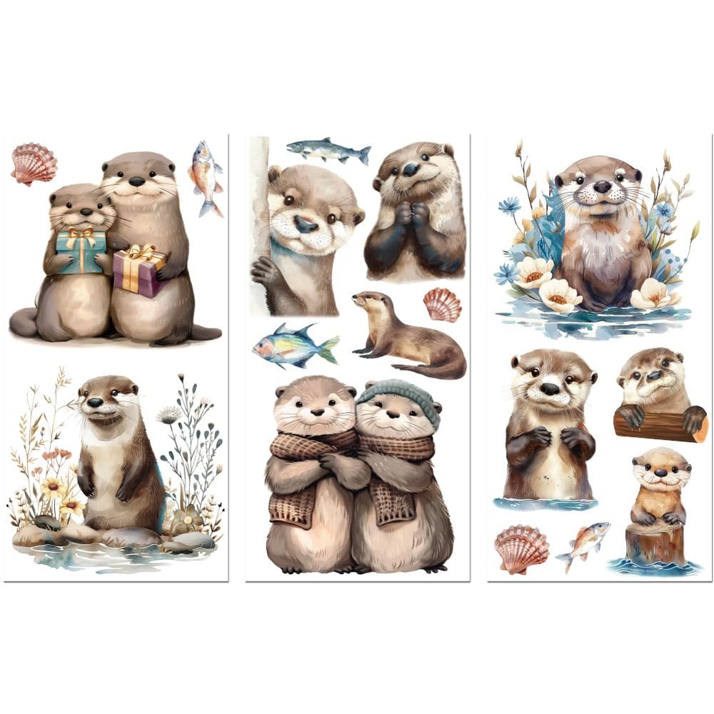 Peacoblue Rub on Transfer Decal Sticker for Furniture Craft Decor 6"x12" Cute River Animals, 3Pcs Waterproof UV DTF Transfer for Drawer Dresser Glass Porcelain Wood Plastic Window