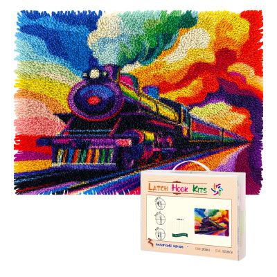 DIY Latch Hook Kit Rug for Adults Rainbow Steam Train Pre-Printed Handmade Carpet Crochet Yarn Craft Hook and Latch Door Mat Tapestry Home Floor Decor 52x38cm-7