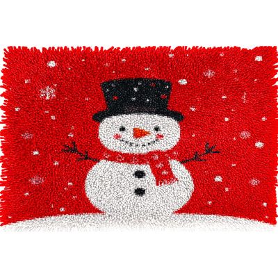 White Snowflakes Christmas Tree Snowman Latch Hook Rug Kit for Adults Pre-Printed Handmade Carpet Crochet Yarn Craft DIY Hook and Latch Door Mat Tapestry Home Floor Decoration 60x40cm(2)