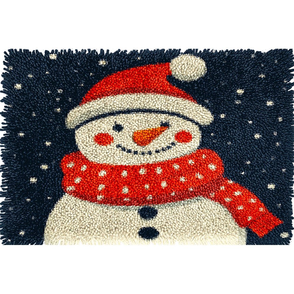 Latch Hook Rug Kit for Adults Merry Christmas Winter Snowman Pre-Printed Handmade Carpet Crochet Yarn Craft DIY Hook and Latch Door Mat Tapestry Home Floor Decoration 60x40cm(29)