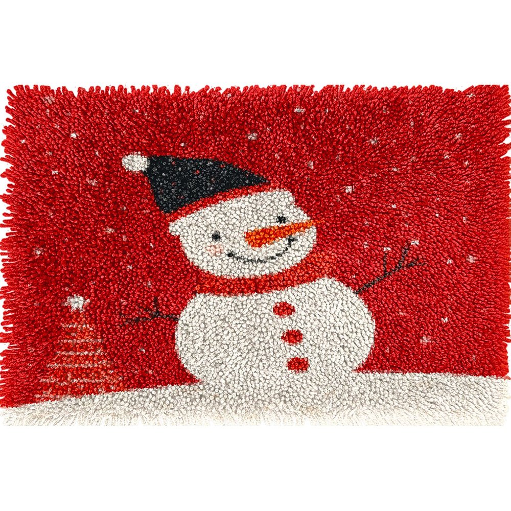 Latch Hook Rug Kit for Adults Merry Christmas Winter Snowman Pre-Printed Handmade Carpet Crochet Yarn Craft DIY Hook and Latch Door Mat Tapestry Home Floor Decoration 60x40cm(9)