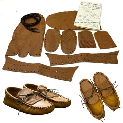Moccasins Making Kit - Handmade Moccasins Kit - DIY Leather Moccasin Craft Project - Miscellaneous Brown or Tan Colors (Men's 10 / Women's 12 - Suede)