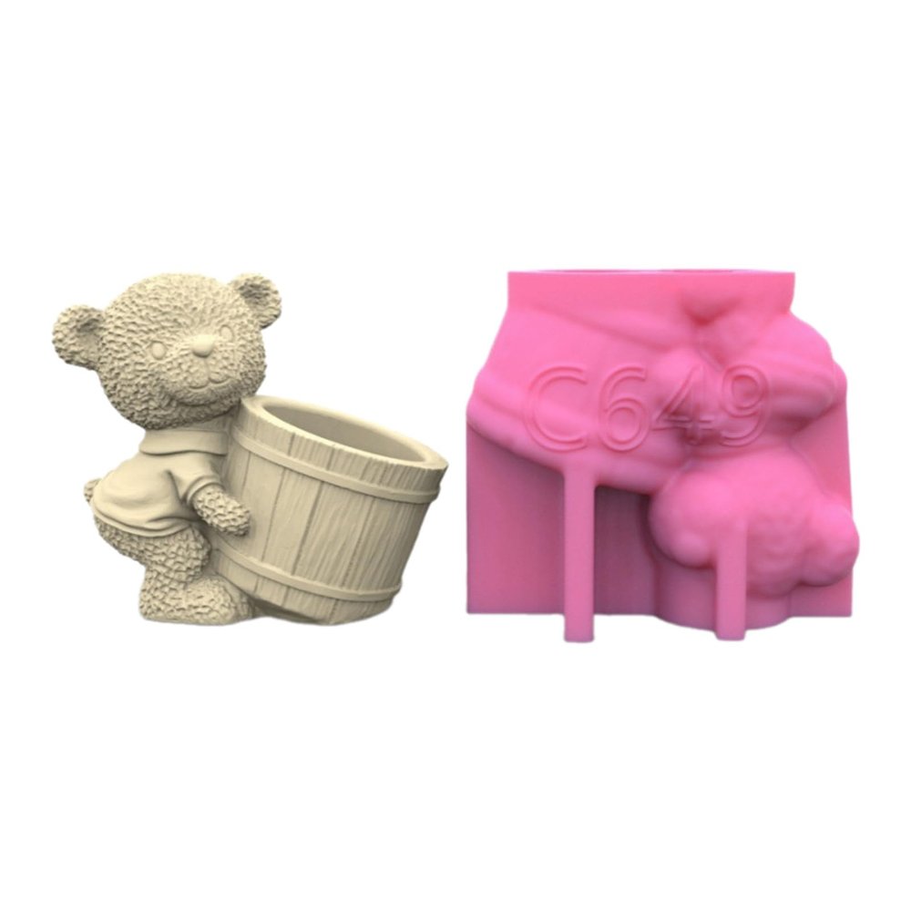 XEGZLH Bear Flower Pots Mold Epoxy Resin Molds Pen Holder Candle Holder Cement Planter Silicone Mould Home Decorations
