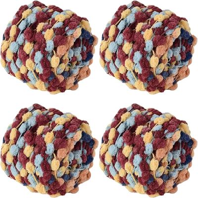 4 Pack/400g Pom Pom Ball Yarn Soft Plush Chenille Yarn for Crochet Knitting Blanket Scarf Pet Nest 175 Yards (Yellow Blue Brown)