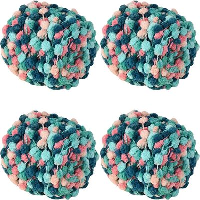 4 Pack/400g Pom Pom Ball Yarn Soft Plush Chenille Yarn for Crochet Knitting Blanket Scarf Pet Nest 175 Yards (Pink Green)