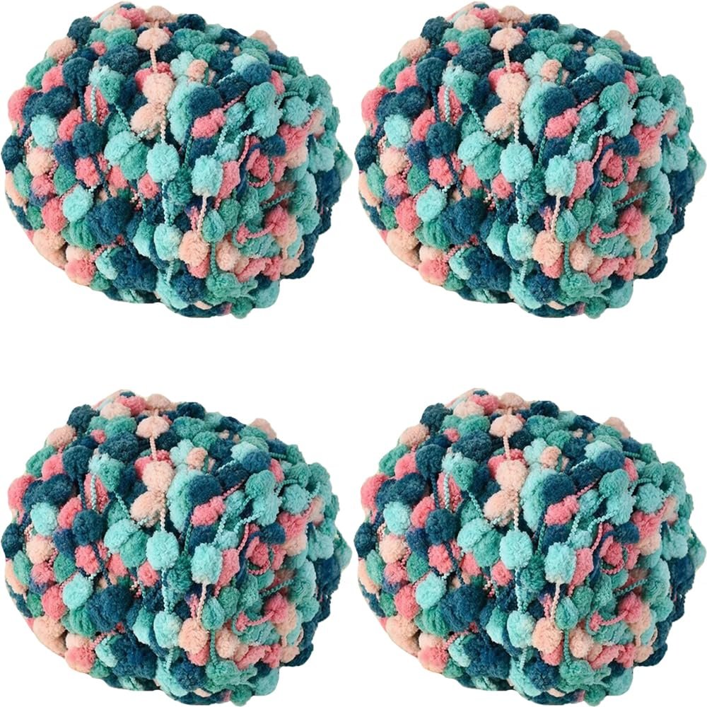 4 Pack/400g Pom Pom Ball Yarn Soft Plush Chenille Yarn for Crochet Knitting Blanket Scarf Pet Nest 175 Yards (Pink Green)