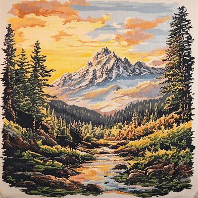 Cross Stitch Kit for Beginners,Mountain Scenery,Full DIY Embroidery Set with Pre-Sorted Threads and Bright Thread Colors,Ideal for DIY Home Decor or Wall Art Projects,40x50 cm
