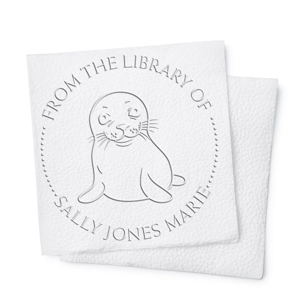 Custom Name Inscription Seal Press, Hybrid Smiling Seal, Personalized Book Ownership Embosser for Bibliophiles, Custom Library Embossing Stamp with Pink or Black Handle Options, 1-5/8 Round Seal