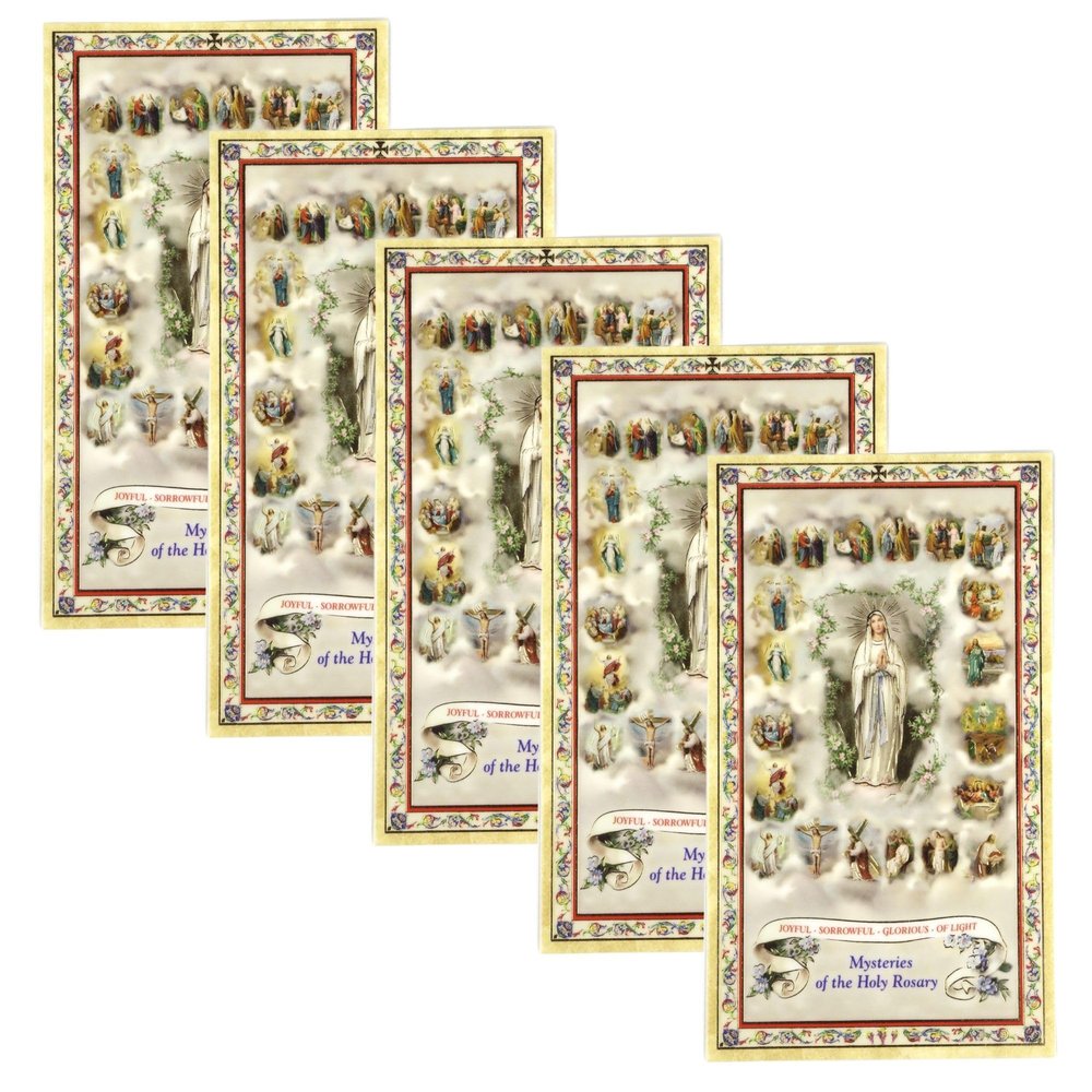 Needzo Mysteries of the Rosary Cards, Laminated Holy Prayer Set, 2.62 x 4.37 Pack of 5