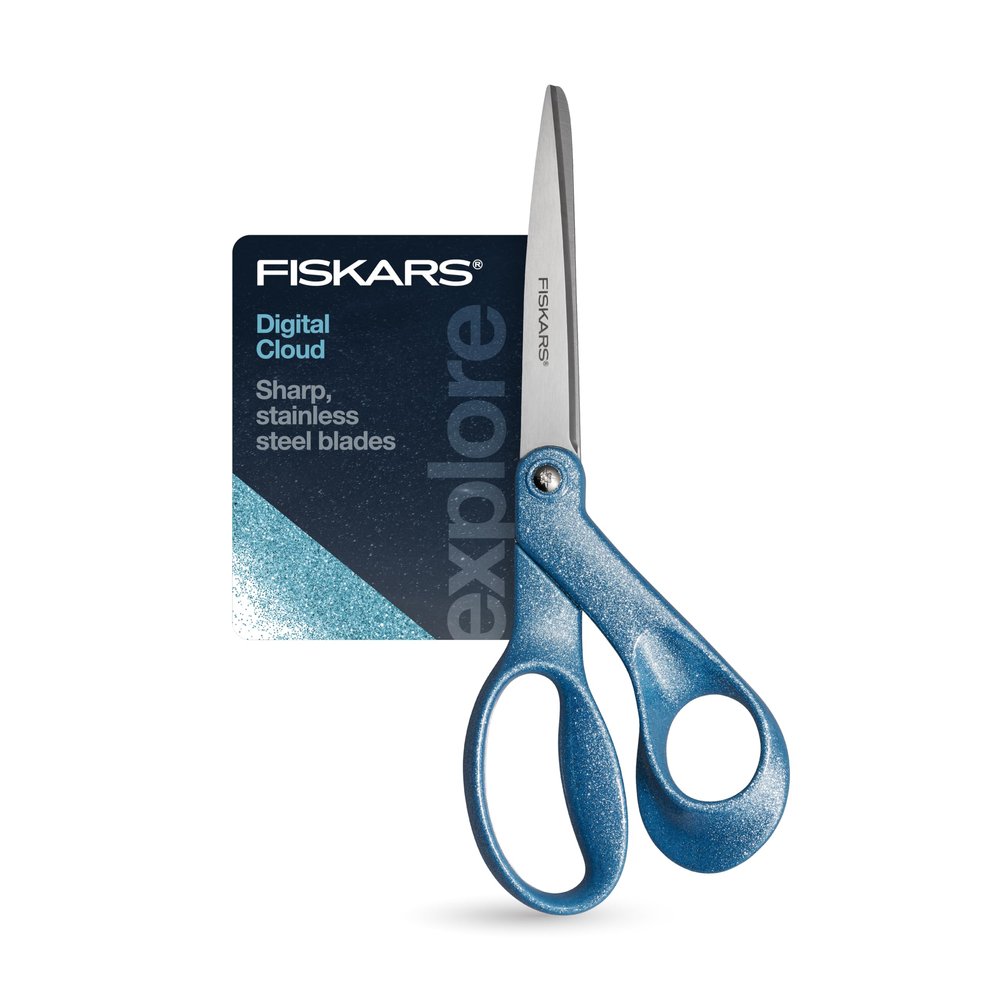 Fiskars Explore Scissors, Design Collection, Glitter Digital Cloud, 8 Inches