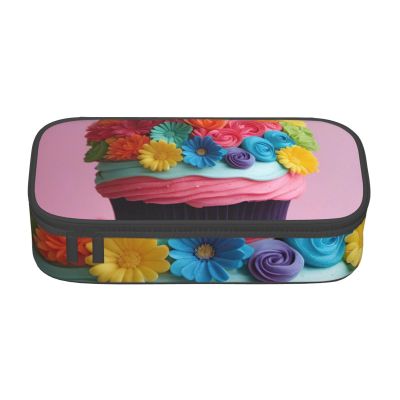BGSHJVF Colorful Cupcakes Rainbow Flower Cake Print High Capacity Pencil Case Oxford Cloth,Pencil,Pen Organizer,Multiple Compartments Stylish Design