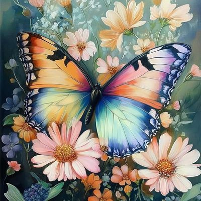 Colorful Butterfly Flowers Cross Stitch Kit,Beginner-Friendly Cross Stitch Kit Easy Patterns, Includes All Accessories for a Fun DIY Project,40x50cm