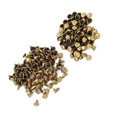 100 Pack 8 X 8mm Iron Double Cap Rivets for DIY Leather Crafts, Repairs and Decorations (Bronze)