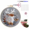 DoubleHappy Christmas Embroidery Kit,Beginner Embroidery Kit for Adults,Full Embroidery Hoop Kit with Needles and Thread Included,Embroidery Kits for Beginners with Pattern (Silver Elk(D)) view 1