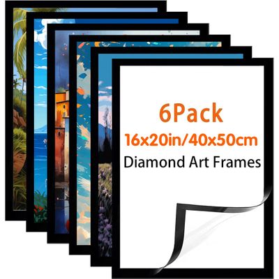 SKRYUIE 16x20 Inch Diamond Art Kits for Adults Frames - Magnetic Self-Adhesive, 6-Pack (Black) - Perfect for 14x18 Inch Artwork Paint by Numbers - Suitabble Frames Painting for Wall Window Door