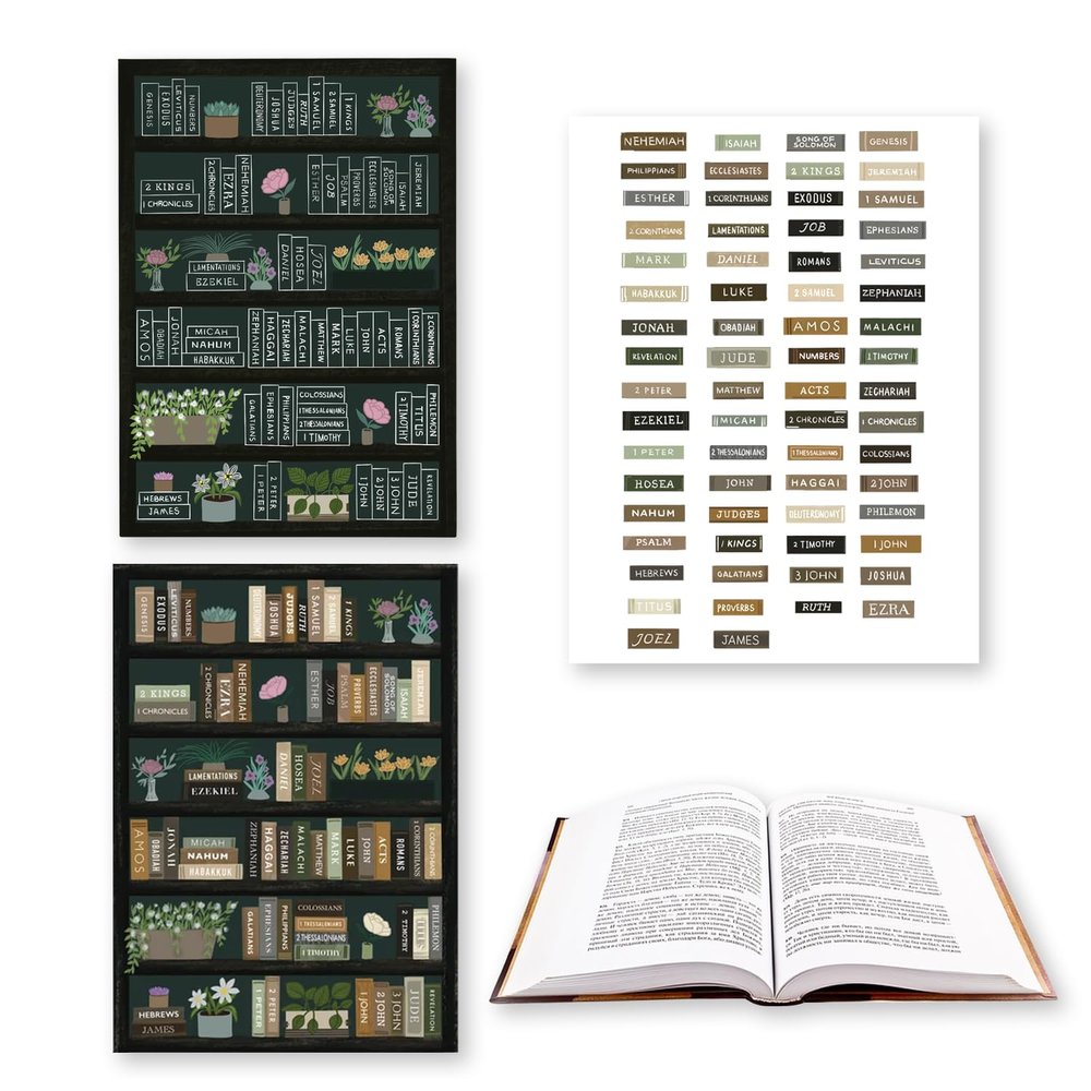 Bible Reading Tracker Bible Labels Bible Reading Lists Bible Study Stickers For Bible Study Supplies Unique Gifts For People Who Are Getting Ready To Read The Bible (Green Bookshelf)
