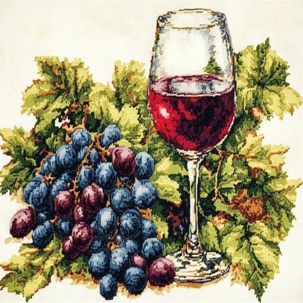 Bcdfgybcaxn Fruit Grapes 11CT Cross Stitch Kits,Red Wine Glass,Pre Printed Counted Cross Stitch Embroidery Needlepoint Needlework Patterns Kits for Beginners Adults,16X20in