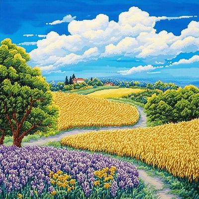 Landscape Embroidery Kits,Landscape Under The Blue Sky,Full Range of Cross-Stitch Stamped Kits Needlecrafts for Home Wall Decor Cross Stitch Patterns,40x50 cm